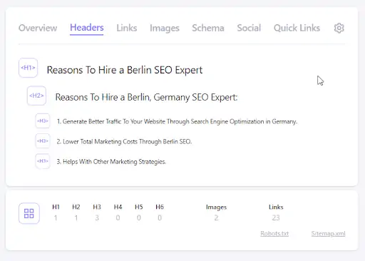Detailed seo extension headers