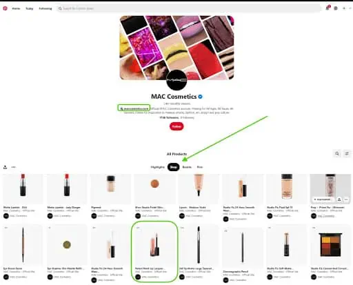 Pinterest shop tabs