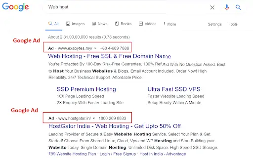 Google ads listings