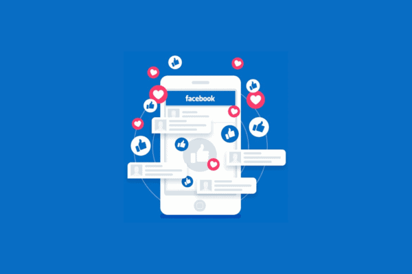 Social media engagement with facebook mobile app illustration for digital marketing and seo strategies.