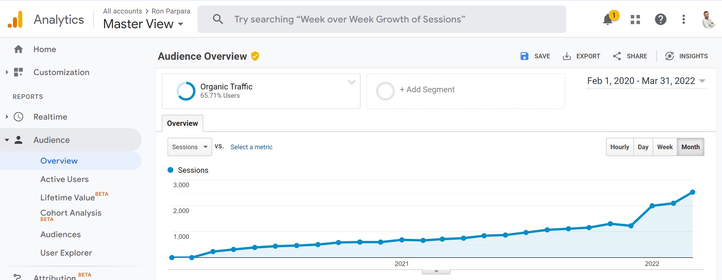 Ron Parpara Organic Traffic Growth Google Analytics